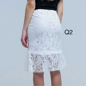 Q2 White Lace High-Low Midi Skirt Size M